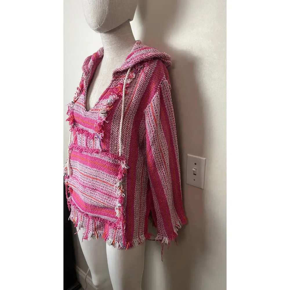 JEN'S PIRATE BOOTY FRINGE BOHO PINK BLANKET HOODIE M/L - Picture 5 of 10